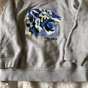 Kenzo Gray Crewneck Sweater with Blue and Yellow Tiger